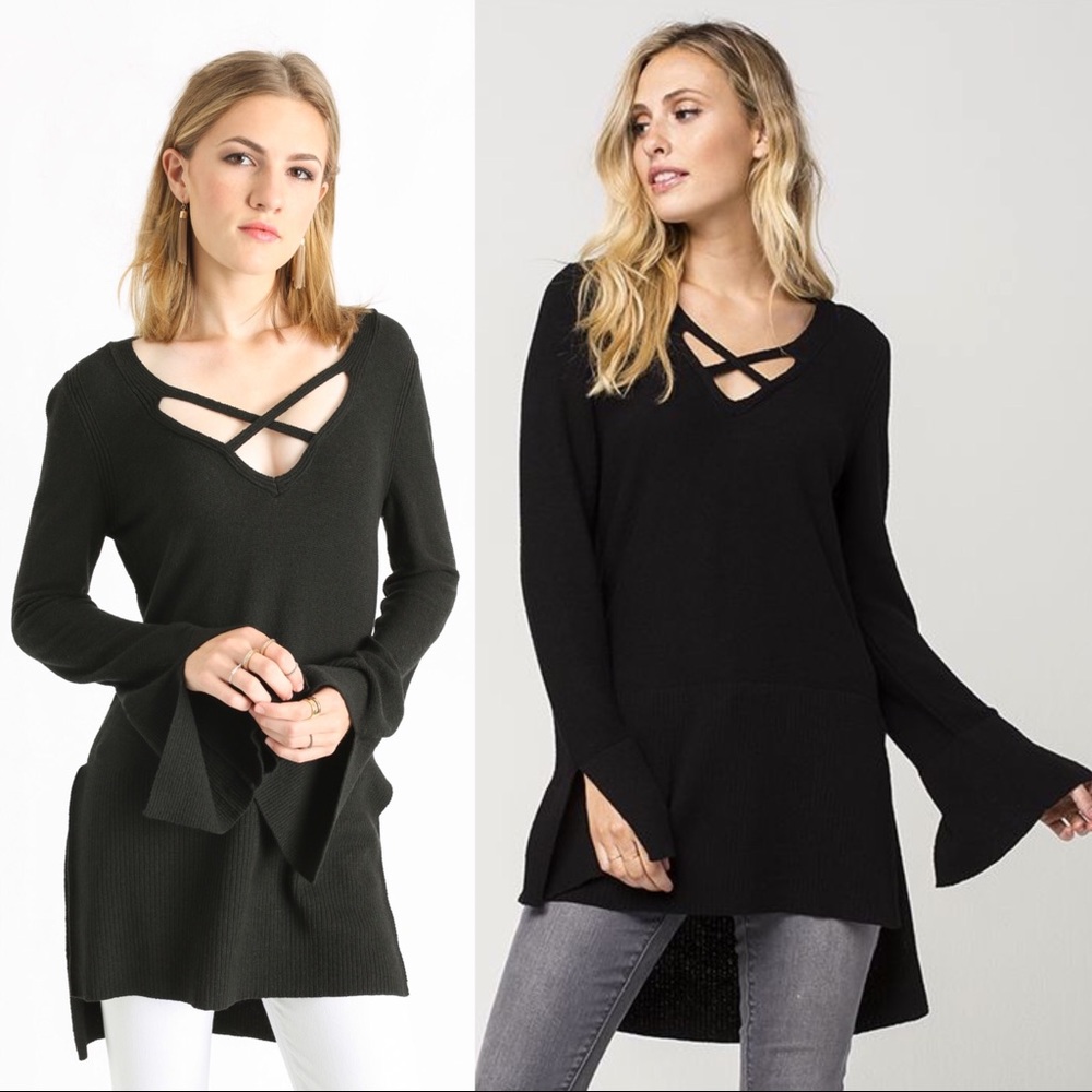 FREE PEOPLE Sweater Criss Cross Black Knit Sweater